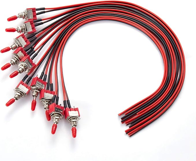 VONVOFF Toggle Switch,ON/Off SPST with Pre-soldered Wires,3v/5v/12v/24v/72v/110v/220v/240v/ Mini Toggle Switches for car,Truck, Light,Test Machine,Industrial Equipment.3 Pins 2Positions,10pcs (Red)