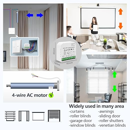 DieseRC 5pcs Wireless Smart Roller Shutter Controller with 1pcs RF Remote Control, Compatible with Google Home/Alexa APP Control and Manual Switch, Electric Motor WiFi Switch