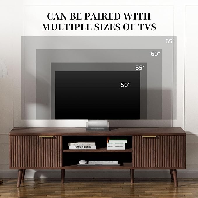 SHGJ&SOFT Storable TV Stand 65 Inch,Mid Century Modern TV Console Two Cabinet Doors with Open Partition in The Middleby by Wooden for Living Room,Bedroom. (Brown, 1PC)