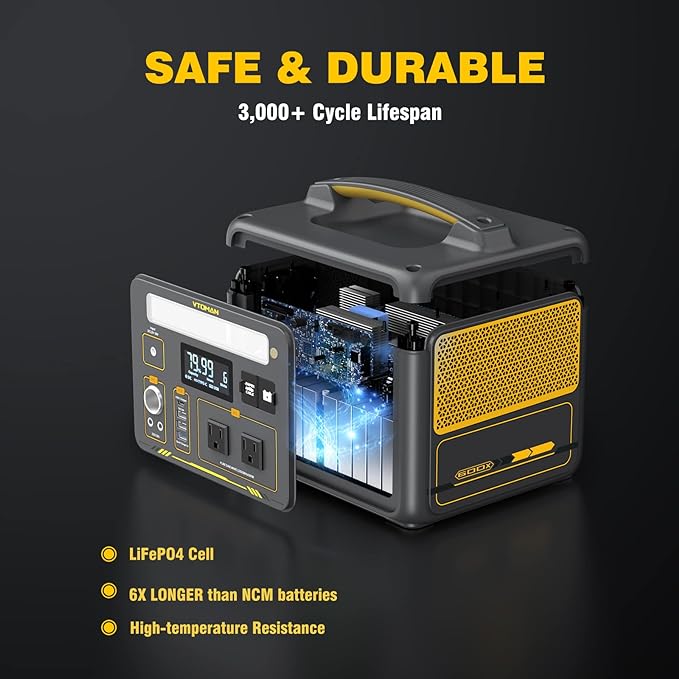VTOMAN Jump600X 600W Portable Power Station with 640Wh Extra Battery, 939Wh Solar Generator LiFePO4 Battery, Peak 1200W AC Outlet, PD 60W USB-C, 3x12V/10A DC for Outdoor Camping, Off-grid, Home Backup
