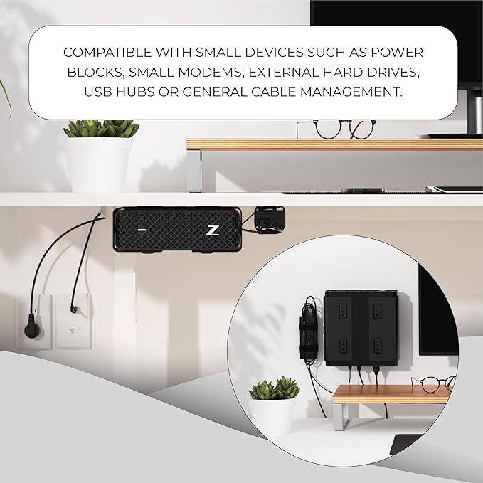 HumanCentric Universal Small Mounting Bracket Compatible with Small Devices, Modems, Power Blocks, Mount on The Wall or Under Your Desk, Vertically or Horizontally
