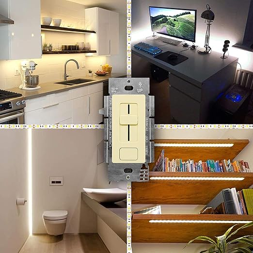 HitLights 60W LED Driver and Dimmer Switch Single Integrated Unit, EZDim 120V AC to 24V DC, Wall Dimmer Switch Compatible with Most Solid Color 24VDC Tape Lights and Fixtures, UL Listed