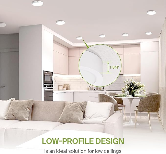 ASD LED 12" Round Flush Mount Ceiling Light Fixture, Low Profile Surface Lighting | 5CCT, Dimmable, Battery Backup, ETL Listed | 24W 2100LM 2700-6000K 120V | Kitchen, Hallway Lamp | White