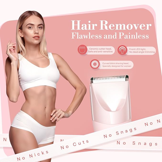 Bikini Trimmer for Women, Flyant 2 in 1 Electric Shaver for Women, Pubic Hair Trimmer Waterproof IPX7 with LED, Bikini Razor for Leg Arm Underarm Bikini Area, Christmas Gifts for Her - Rose Pink