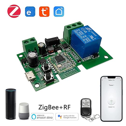 Newgoal Tuya Zigbee 1 Channel Smart Relay Module USB5V 7-32V Micro Switch with 433MHz RF Remote Control Light Switch Compatible with Alexa Google Home (Requires ZigBee Hub)