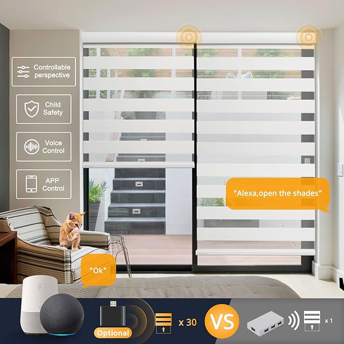 MUSCLEAREA Motorized Blinds with Remote, Cordless Automatic Zebra Shades, Smart Blind for Windows, White, 20 x 72