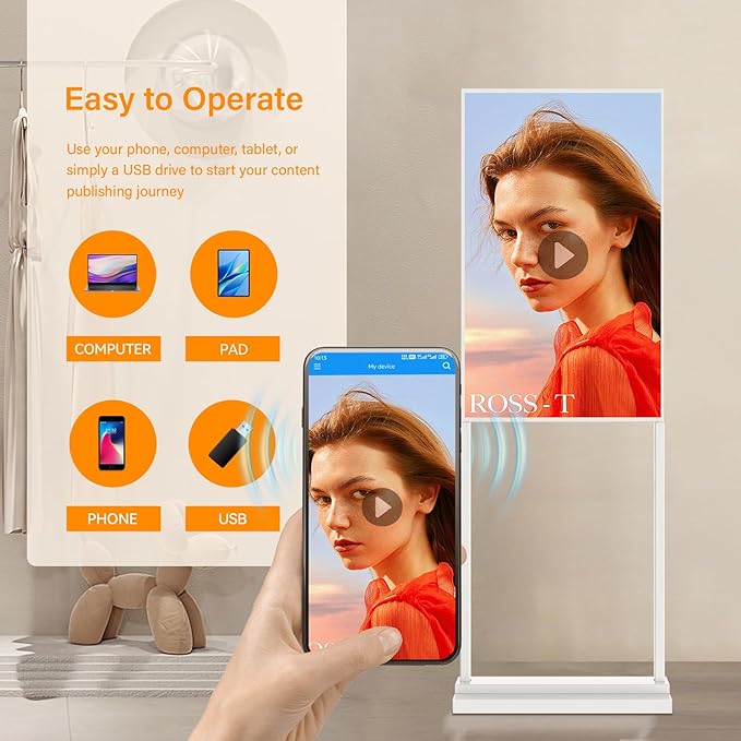 Canlarriz Digital Signage Kiosk 55 inch Digital Menu Board for Restaurants and Stores Advertising Screen 4K UHD 700 nits Ultra-High Brightness Poster Display Free Web Content Editor Android 4GB+64GB