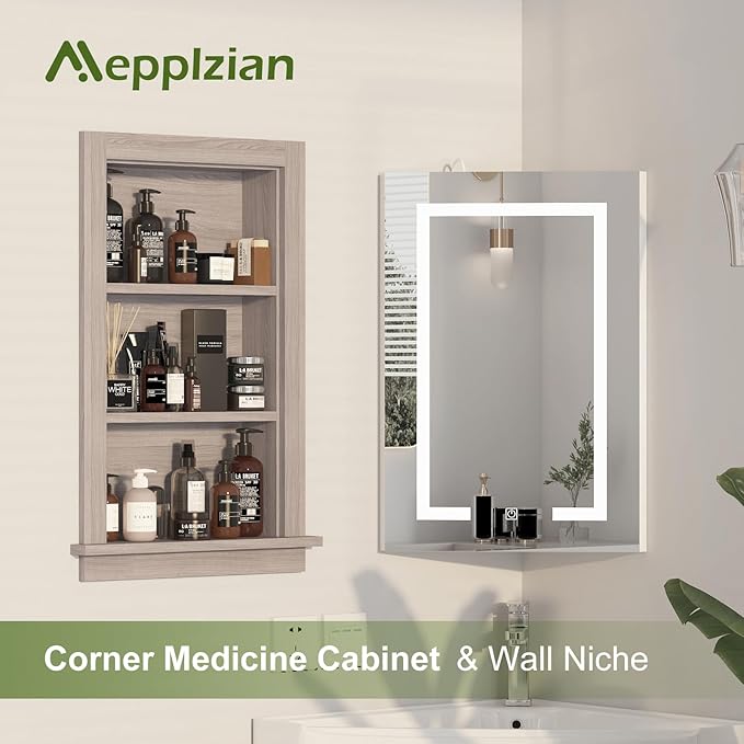 Recessed Medicine Cabinet,Fully Assembled 14x24 Recessed Wall Niche Insert,Waterproof in Wall Medicine Cabinet for Bathroom,Replacement Medicine Cabinet Shelves for Living Room,Washed Oak