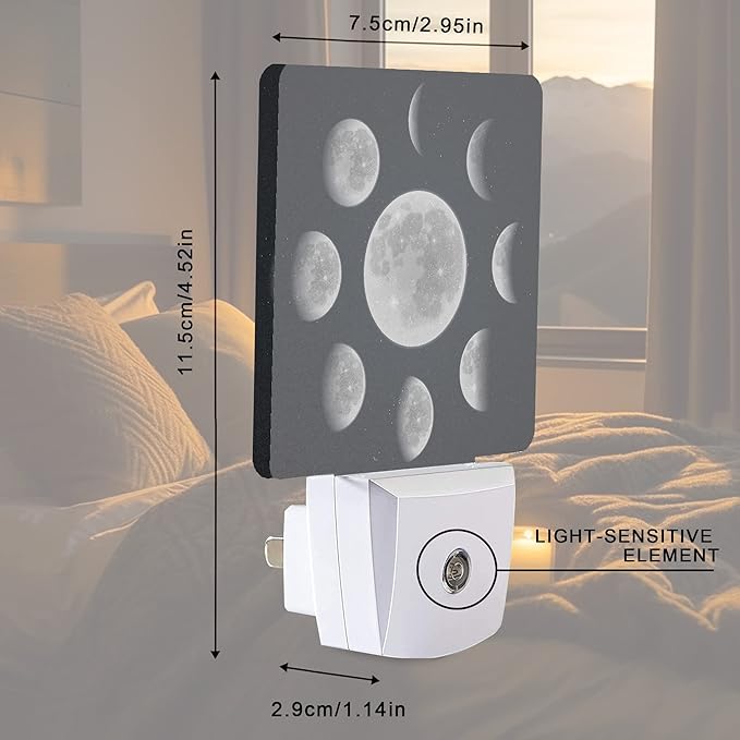 Smoaffly Moon Phases Night Light Plug-in LED Nightlights Auto Sensor Night Lamp Dusk-to-Dawn Lamp Home Decor for Nursery Children Girls Boys