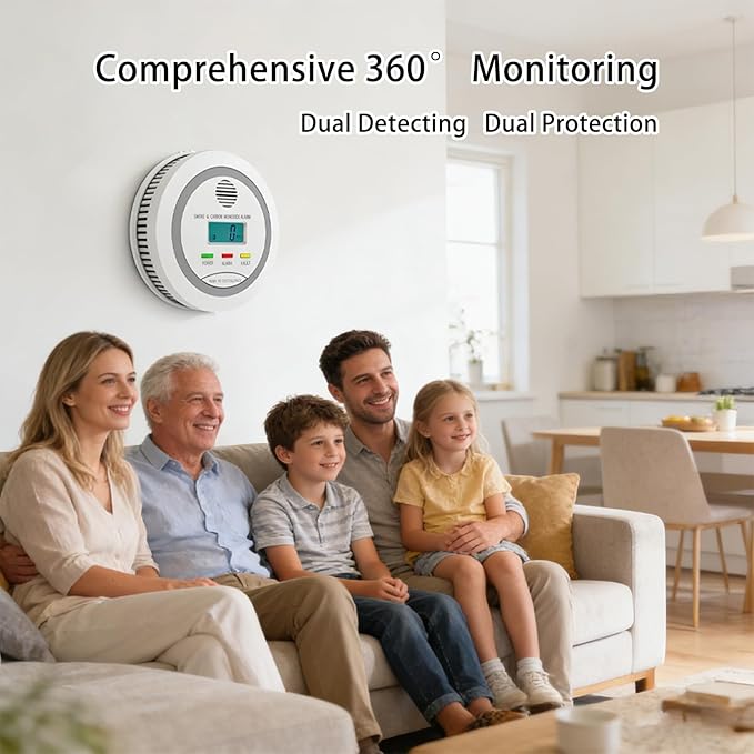 Virtue Sensor Smoke & Carbon Monoxide Detector, 2-in-1 CO Detector Alarm for Home Garage RV with LCD Display Safety Alarm System Audible and Visual Alert
