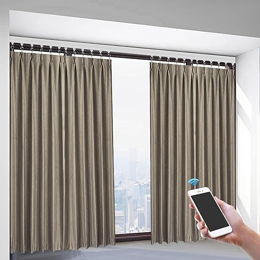 Smart Curtain Motor with Remote, Compatible with Alexa & Google Home App Control, 18W Electric Curtain Rail Track for Smart Home, 90-240V Power (3.28ft Cord) (White)