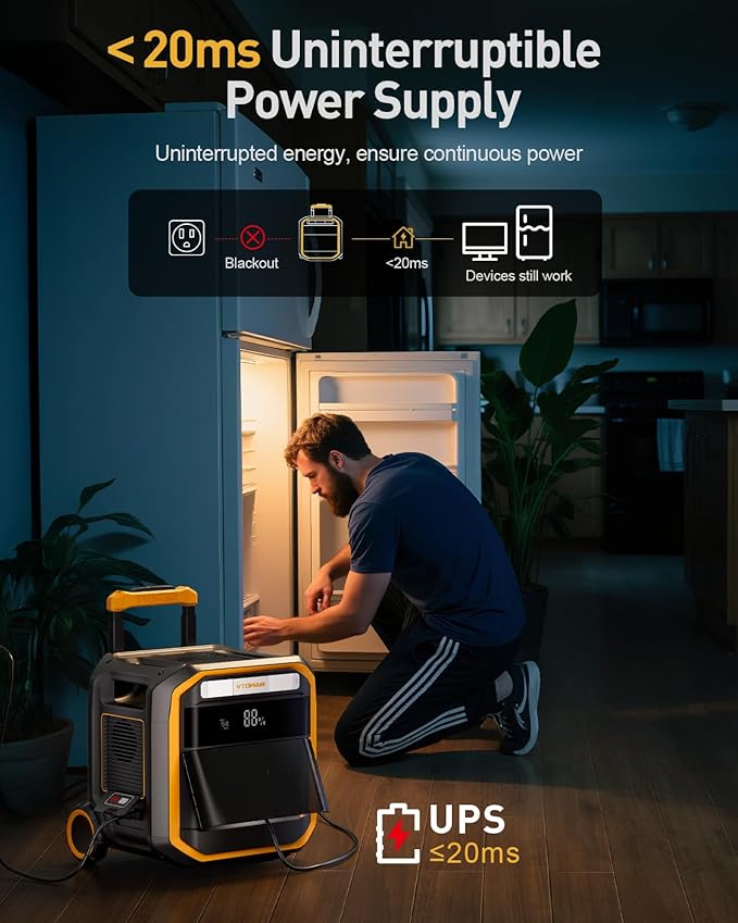 VTOMAN FlashSpeed Pro 3600 Portable Power Station, 3600W 3096Wh Solar Generator with 2Hr Fast Charge, UPS Home Backup & Outdoor Power for Camping, RV, Power Outage, Emergencies (with Wheels)