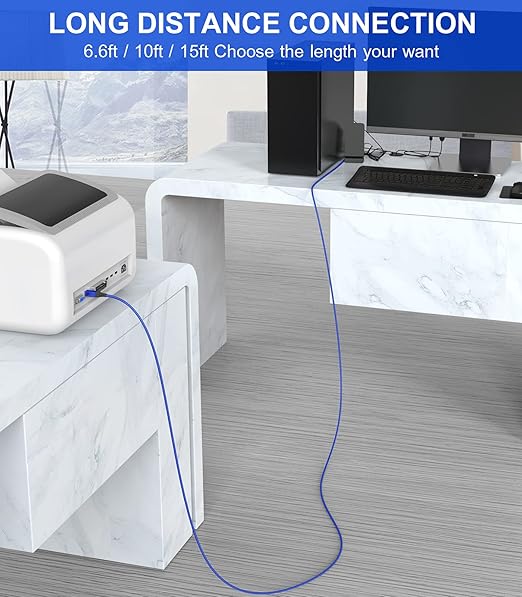 sweguard Printer Cable 10ft 2-Pack, USB Printer Cord USB 2.0 Type A Male to B Male Cable Scanner Cord High Speed Compatible with HP,Canon,Dell,Epson,Brother,Lexmark,Xerox,Samsung and Piano,DAC-Blue