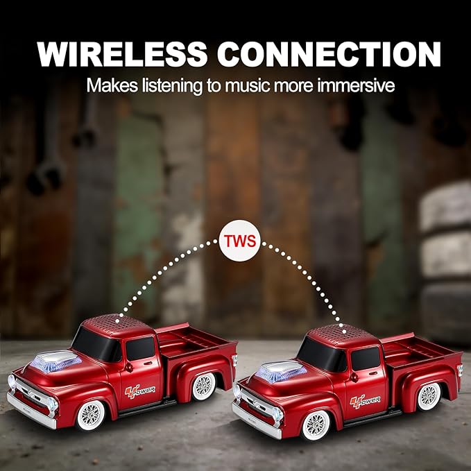 Vintage Pickup Truck Bluetooth Speaker, Retro Truck Model with HD Sound, Built-in Mic, LED Party Lights, TWS Dual Pairing, Multi-Interface Output, Portable Outdoor Speaker for Parties & Beach (RED)