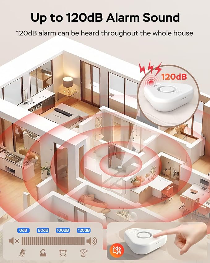 Water Alarm Leak Detector,Water Leak Detectors for Home with App Alerts,Water Sensor Alarm Leak Detector with 120db Adjustable,500ft Transmission for Basement,Bathroom,No Hub Required (Support 2.4G)
