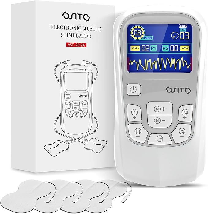 OSITO TENS Unit Muscle Stimulator (FSA or HSA Eligible) Rechargeable Electronic Pulse Massager with 4 Reusable Pads - Pain Relief Therapy Machine with Dual Channel 25 Modes