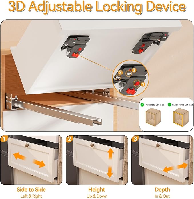 Chibery 12 15 18 21 Inch Undermount Soft Close Drawer Slides, Full Extension 3D Locking Device, Rear Mount Brackets, Concealed Bottom Mount Rails for face Frame Cabinet, 100 LB（12 inch, 1 Pair）
