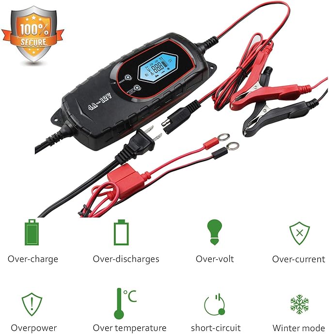 GOOSUO Car Trickle Battery Charger, Battery Maintainer Automatic, 6V 12V Fully Automatic Smart Battery Charger, Trickle Charger Multipurpose Set for Trucks, Motorcycles, Lawn Mower, Scooter