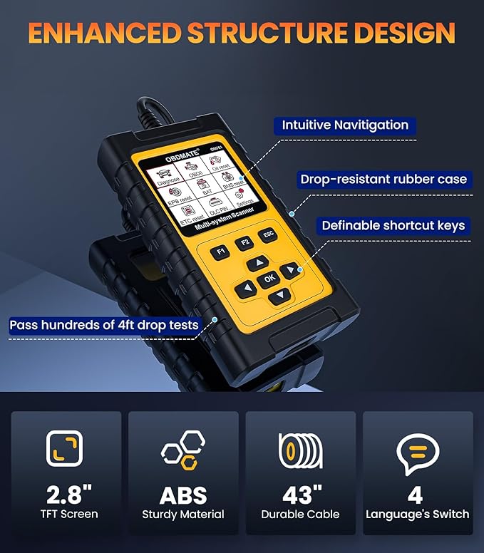 OBDMATE OBD2 Scanner for Toyota/Lexus/Scion, OM701 All Systems Diagnostic Tool with 15+ Resets (Oil/ETC/EPB/ABS/SAS/BAT Register...), Full OBDII Functions Read&Erase Fault Codes, Free Software Update
