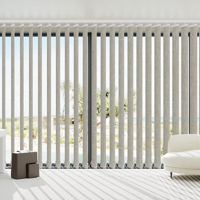 Blindify Motorized Vertical Blinds Compatible with Alexa Google Home, Blackout Sliding Door Shades Smart Vertical Blinds Remote Control Customize, Light Beige