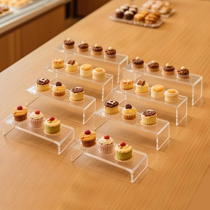 Blaithom Acrylic Display Riser Stand,8Pcs 12'' Length Tier Display Stands, Thickened to 0.2''(5mm) Acrylic Shelf Risers for Perfume Display,Risers for Buffet Table,Cupcake Stand,Pop Figurines,Tumbler,Food
