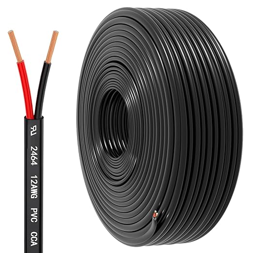 12 Gauge Wire 2 Conductor Electrical Wire, 12 AWG 3.3mm² Wire PVC Cord, 12V/24V DC Low Voltage/Copper-clad Aluminum(CCA)/Flexible/2 Wire for Automotive Wire LED Strips Lamp Lighting Marine(15.3M/50FT)