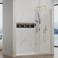 Shower Screen,32"W * 76"H Single Shower Glass Panel, 3/8"(10mm) Tempered Glass, Shower Wall Panels, Fix Shower Glass Screen for Bathroom - Brushed Gold