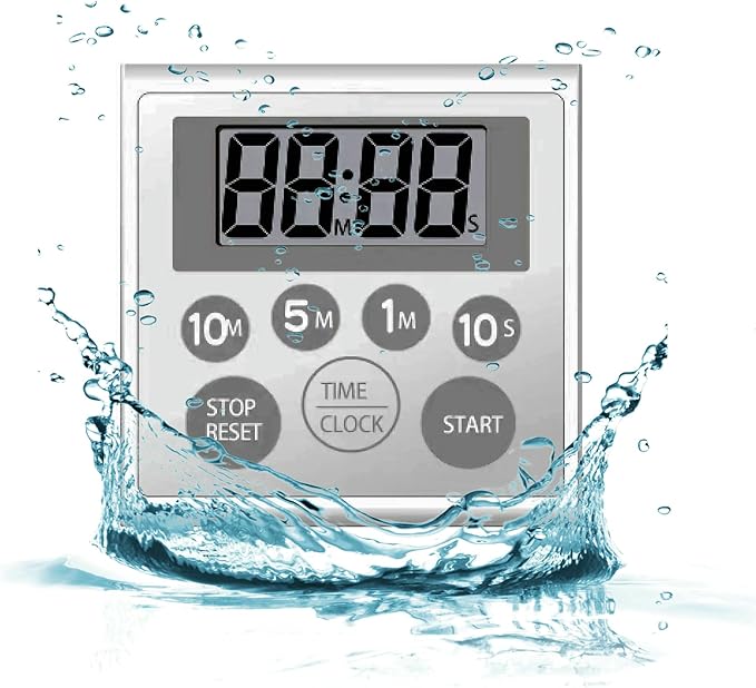 NUOSWEK Digital Timer Waterproof Shower Timer Shower Clock Bathroom Kitchen Timer with Strong Magnet and Large LCD Display (Waterproof 7 Key)