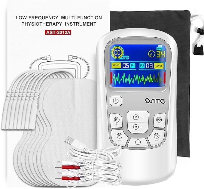 OSITO TENS Unit Muscle Stimulator (FSA or HSA Eligible) Rechargeable Electronic Pulse Massager with 4 Reusable Pads - Pain Relief Therapy Machine with Dual Channel 25 Modes