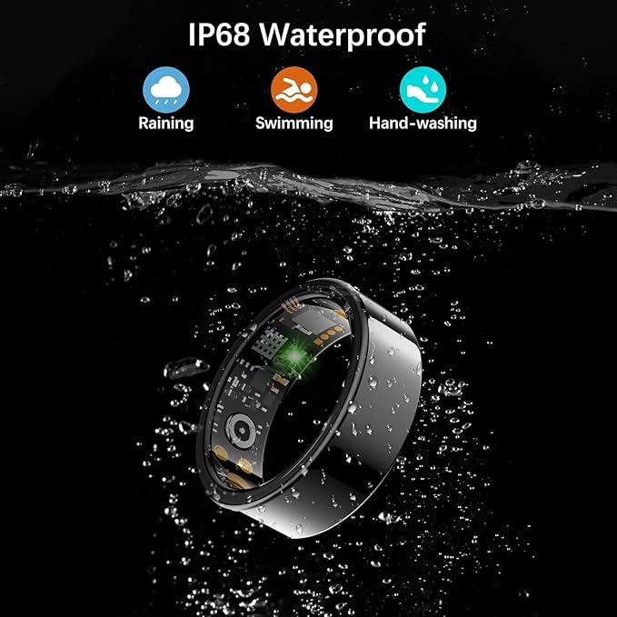 Smart Health Ring for Women Men, Fitness Tracker Ring with Heart Rate, Blood Oxygen, Sleep Tracker, Step Tracker, No Subscription Fee, IP68 Waterproof Smart Ring for iphone & Android (Black, 13#)