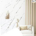 Dundee Deco Faux Marble Wall Panels - 2 ft X 4 ft - Glossy, Waterproof Indoor Wall Cladding - White, Grey, Tan Veins - Set of 4 - Covers 31 sq ft