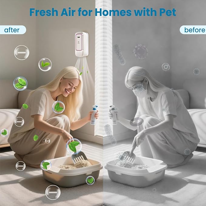 Cat Litter Deodorizer Plug in (4 Pack) - Ozone-Free Negative Ion Air Purifier for Litter Box, Compact Odor Eliminator for Strong Pet Odors, Quiet Air Freshener for Home, Bedroom, Kitchen
