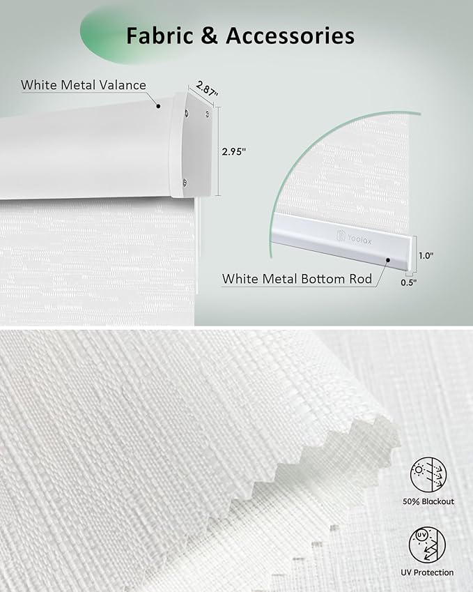 Yoolax Motorized Blinds App Control, Light Filtering Motorized Shades for Windows, Cordless Automatic Roller Shades for Bedroom Living Room Office(Light Filtering Jacquard White, 24" W x 72" H)