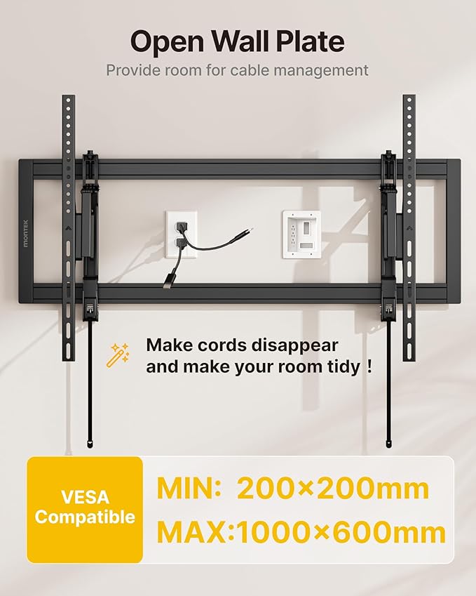 monTEK Heavy Duty Tilting TV Wall Mount for 55–105" Large TVs up to 200 lbs – Low Profile, Universal Fit, Tilt & Swivel Adjustment, 6.8" Extension, Max VESA 1000x600mm, Fits 16"/18"/24"/32" Studs