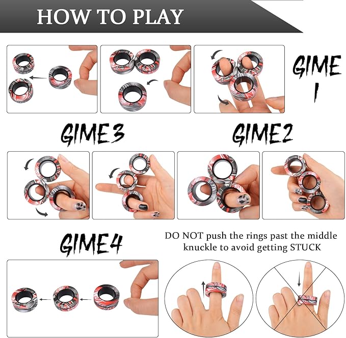Cevioce 3Pcs Magnetic Rings Fidget Toy Set, Idea ADHD Anxiety Magnetic Fidget Toys Adults Fidget Spinner Rings for Relief, Valentines Day Gifts for 8+ Year Old Teen Boy Girl Easter Basket Stuffers B