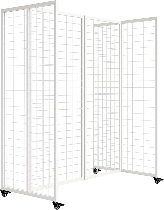koretech Grid Wall Panels with Wheels, 4 x 5.5Ft Gridwall Panel Display Stand, Sturdy Art Display Panels, Grid Display Stand, White