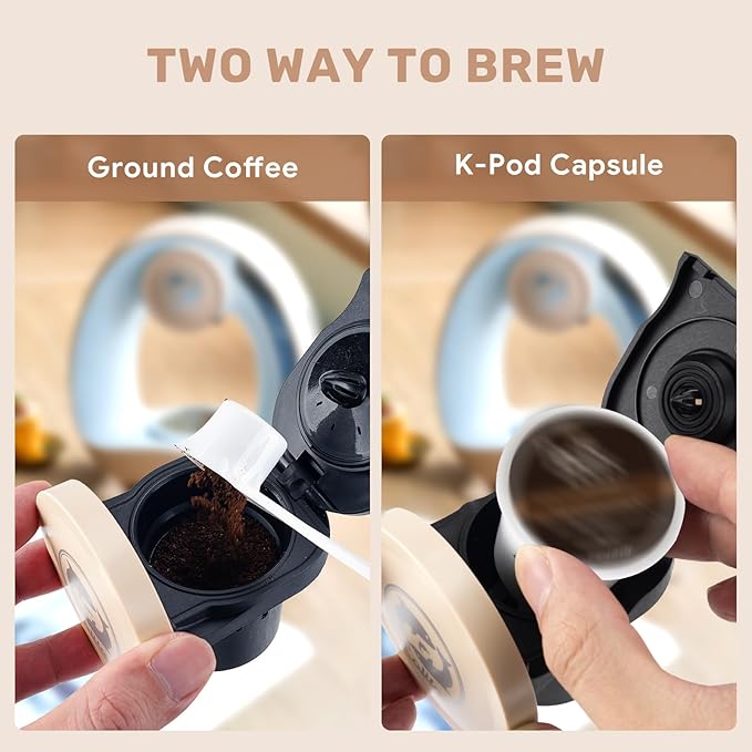 Single Serve Coffee Maker,Fast Brew in 2 minutes,Stylish＆Compact Design,MINI Q 2 IN 1 Coffee Machines for K*cup Capsules & Ground Coffee, Champagne Coffee maker