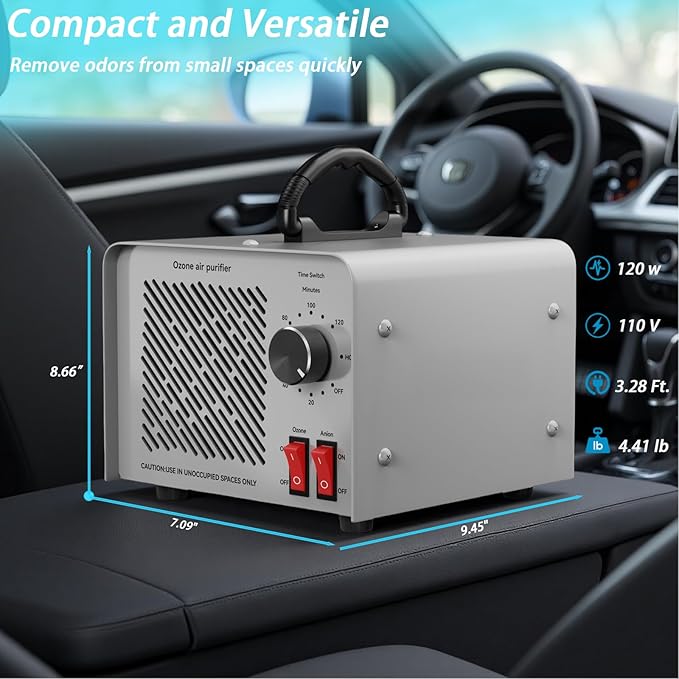 120,000mg/h 0zone Generator High Capacity Ozone Machine & 1 Billion Negative Ion Air Purifier for Home, Car, Pet Odor Removal, O3 Odor Eliminator up to 8,000 Sq. Ft.(Blue)