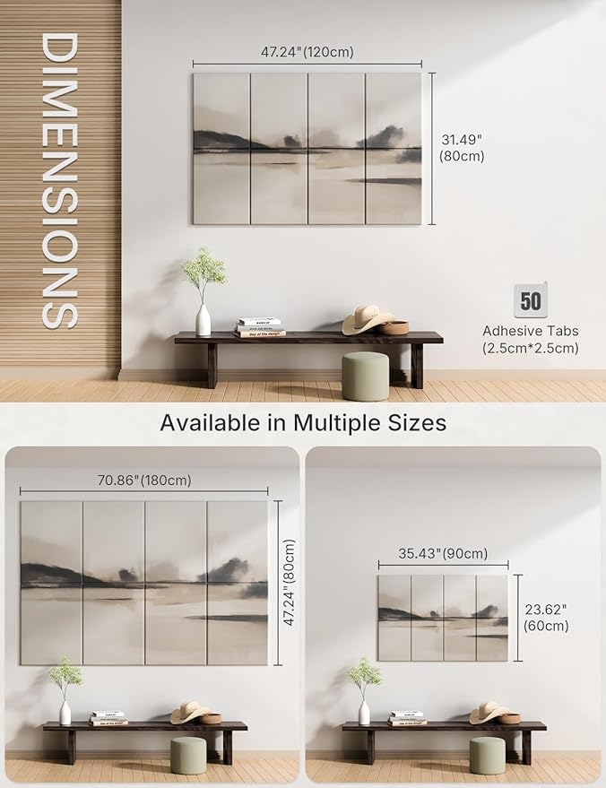 Wall Art Acoustic Panels,47''X31''Sound Absorbing Panels-8-Pack with 50 Adhesive Tabs, Decorative Sound Absorbing Panels for Living Room and Recording Studio, Offices-Mist Reflections