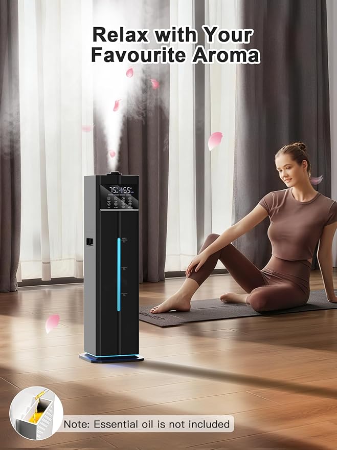Zeova 9L/2.4Gal Smart Cool Mist Humidifier, Top Fill Quiet Humidifier Large Room, Covers 550ft², App & Remote Control, 60H Runtime, 7 Colors Light, 4 Mist Modes Humidifiers for Bedroom, Office, Black