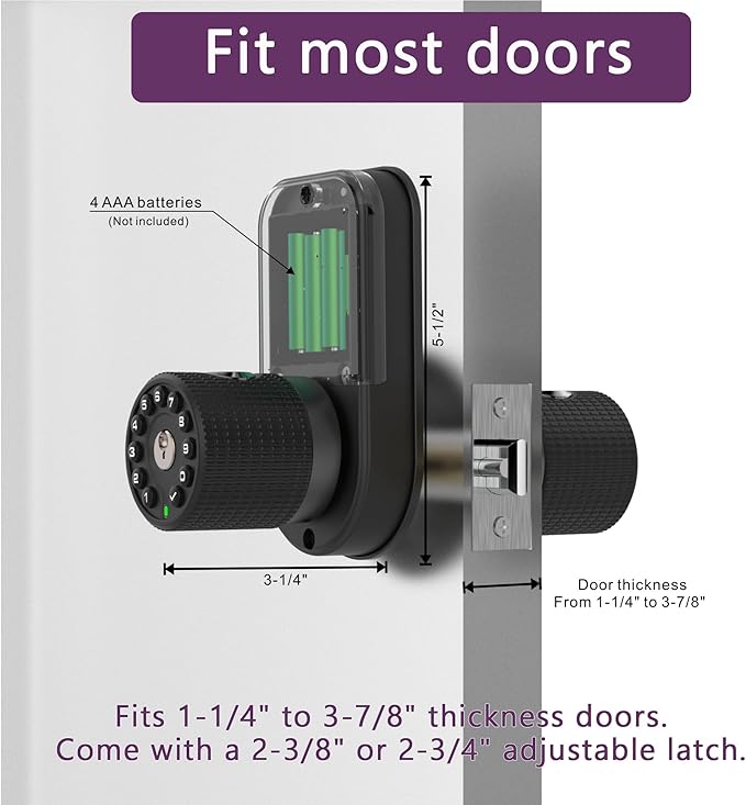BOTHSTAR Double Sided Keyless Door Knob Lock with Fingerprint and Keypad, Smart Doorknob with Dual Cylinders for Exterior or Interior Door(Double Sided Fingerprint Matte Black)