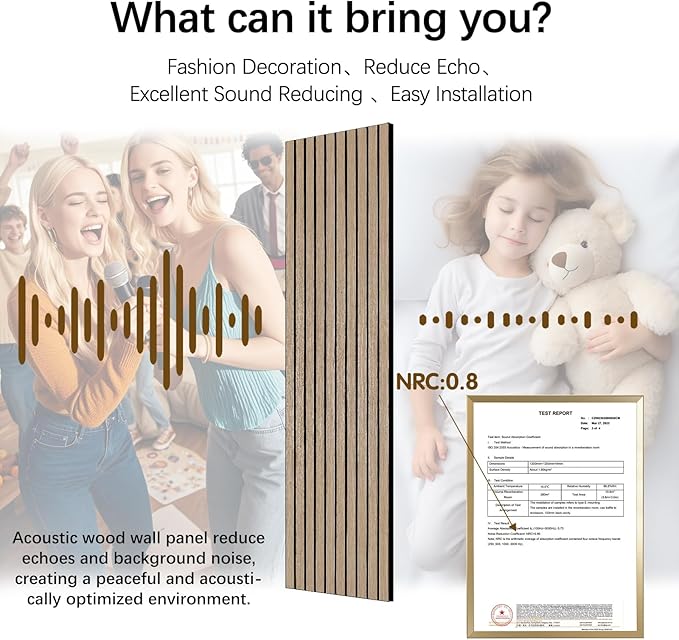 ARMURO Acoustic Wood Wall Panels, 2 PCS Slat Wall Panels - Walnut Veneer Soundproof Panels for Home & Office, 94.5" Extra-Long Easy Peel & Stick Panels for Walls (11.8"W x 94.5"L)
