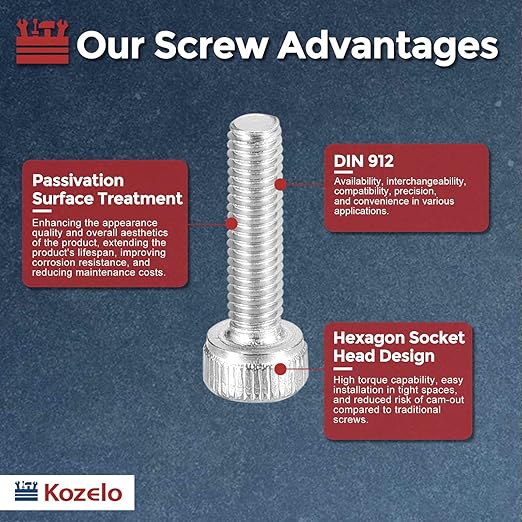 Kozelo 100pcs Socket Head Cap Screws - [M3-0.5 x 12mm] 304 Stainless Steel Allen Socket Drive for Electrical Motor 3D Printing Fan Engine Replacement Use, Silver