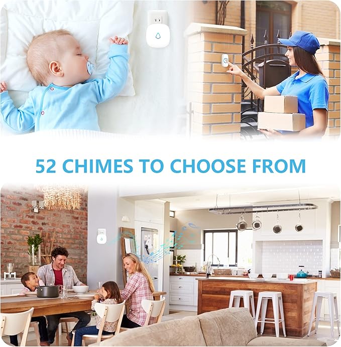 Wireless Doorbell 2 Buttons 2 Receivers, SECRUI Mini Waterproof Door Bell Operating at 1000 Feet, M520+F55 Doorbells with 52 Melodies, 5 Volume Levels & LED Flash