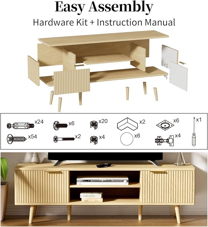 YLGJ&TIDY Modern Wood TV Stand Up to 60'',Universal Entertainment Center with 3-Tier Shelves,TV Console with Cabinets Storage,Wood Frame Television Stand (Oak)
