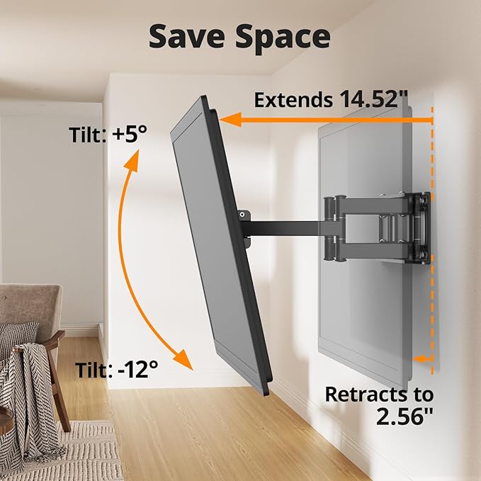 IWORKBOARD 50 55 65 inch Full Motion TV Wall Mount for 32-70 inch TV Bracket, Dual articulating Arms Mount, Tilt Swivel Extension Level, Max VESA 400x400mm, 16" Studs, 110 lbs,Fit Most 40 43 50+ TVs