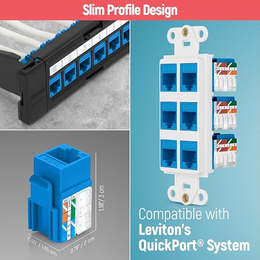 Everest 90° Angled RJ45 Cat6 Keystone Jacks 100-Pack in Blue - Image 6
