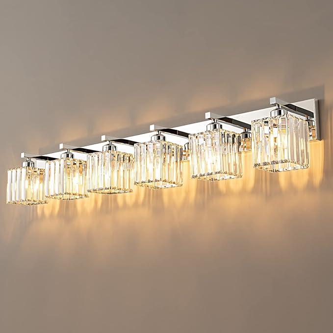 FDPBY Modern 6-Light Chrome Crystal Bathroom Vanity Light Fixtures