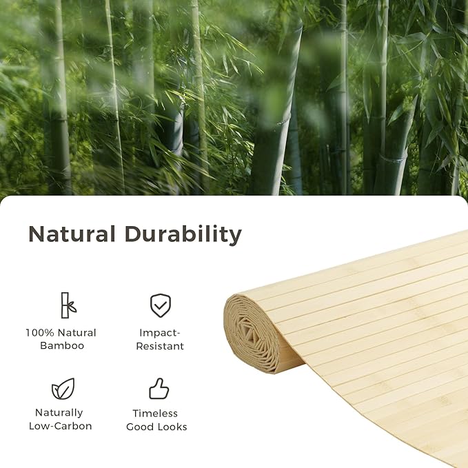OUZUGIE 1 Pack 96x24 Inch Natural Bamboo Wall Panel – Raw Pole Wrap Paneling for Walls, Ceilings, Cabinets, Furniture – Ideal for Bedroom, Living Room & Office DIY Decor
