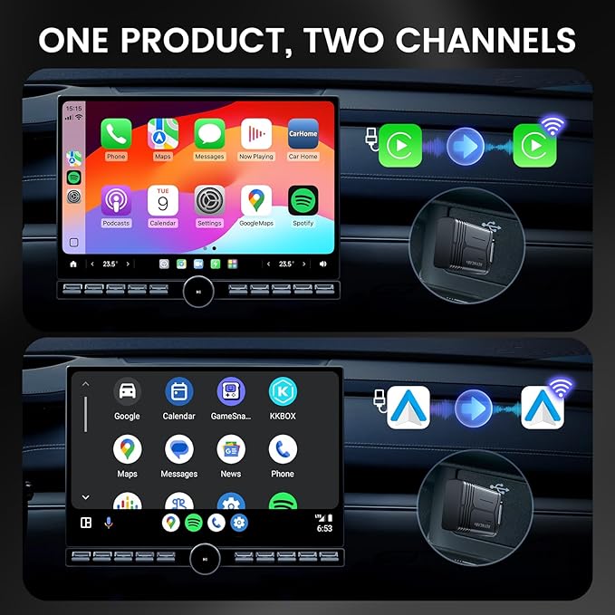 HEYINCAR+ H-Air Wireless CarPlay & Android Auto Adapter, 2025 Upgrade, Plug & Play USB Dongle, Convert Wired CarPlay Auto to Wireless, No Latency, Fast Connection, for Apple iPhone & Android Phones